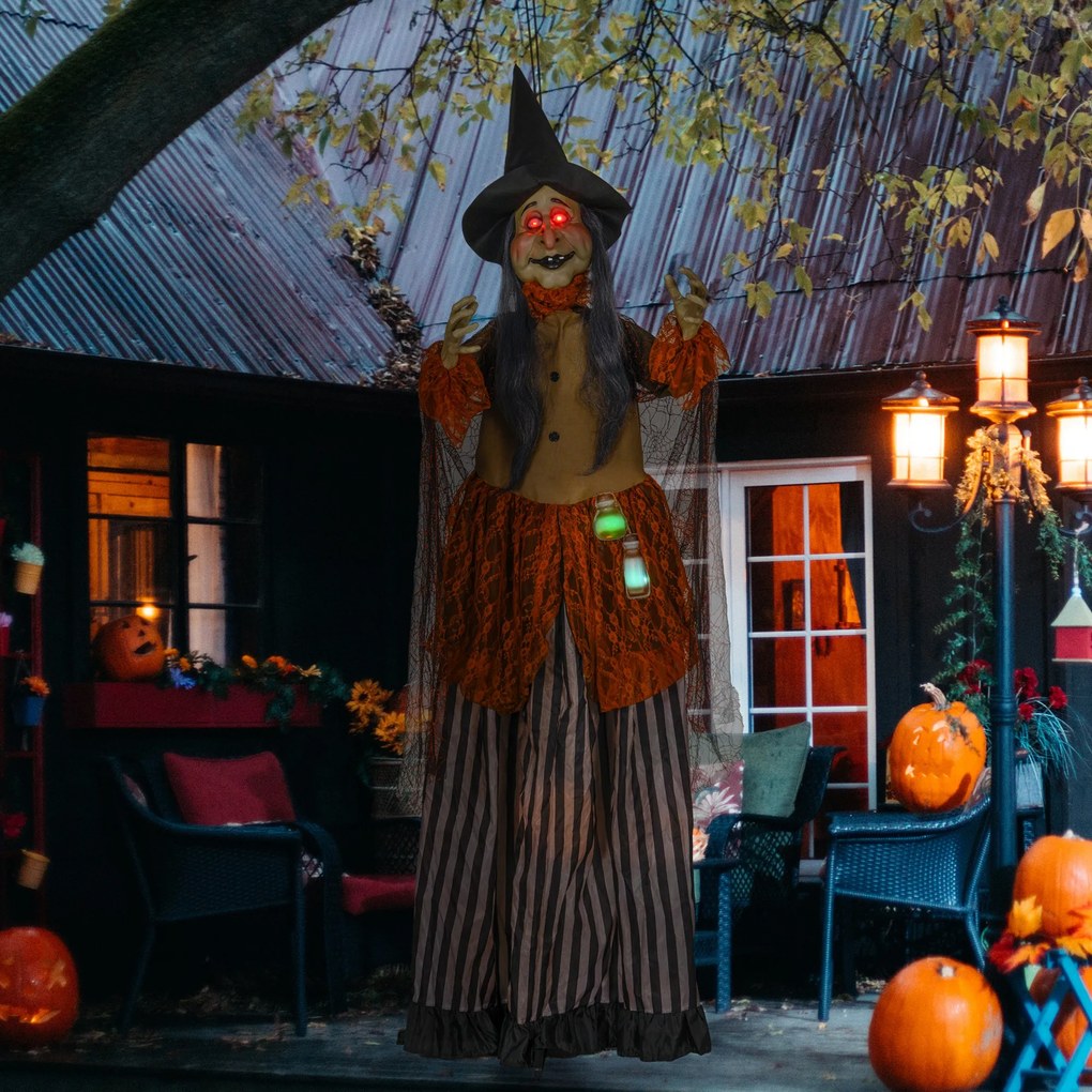 HOMCOM Wiedźma z Miksturą, Dekoracja Halloween, Straszne Dźwięki, Czerwone Oczy, Ruchoma, 183 cm
