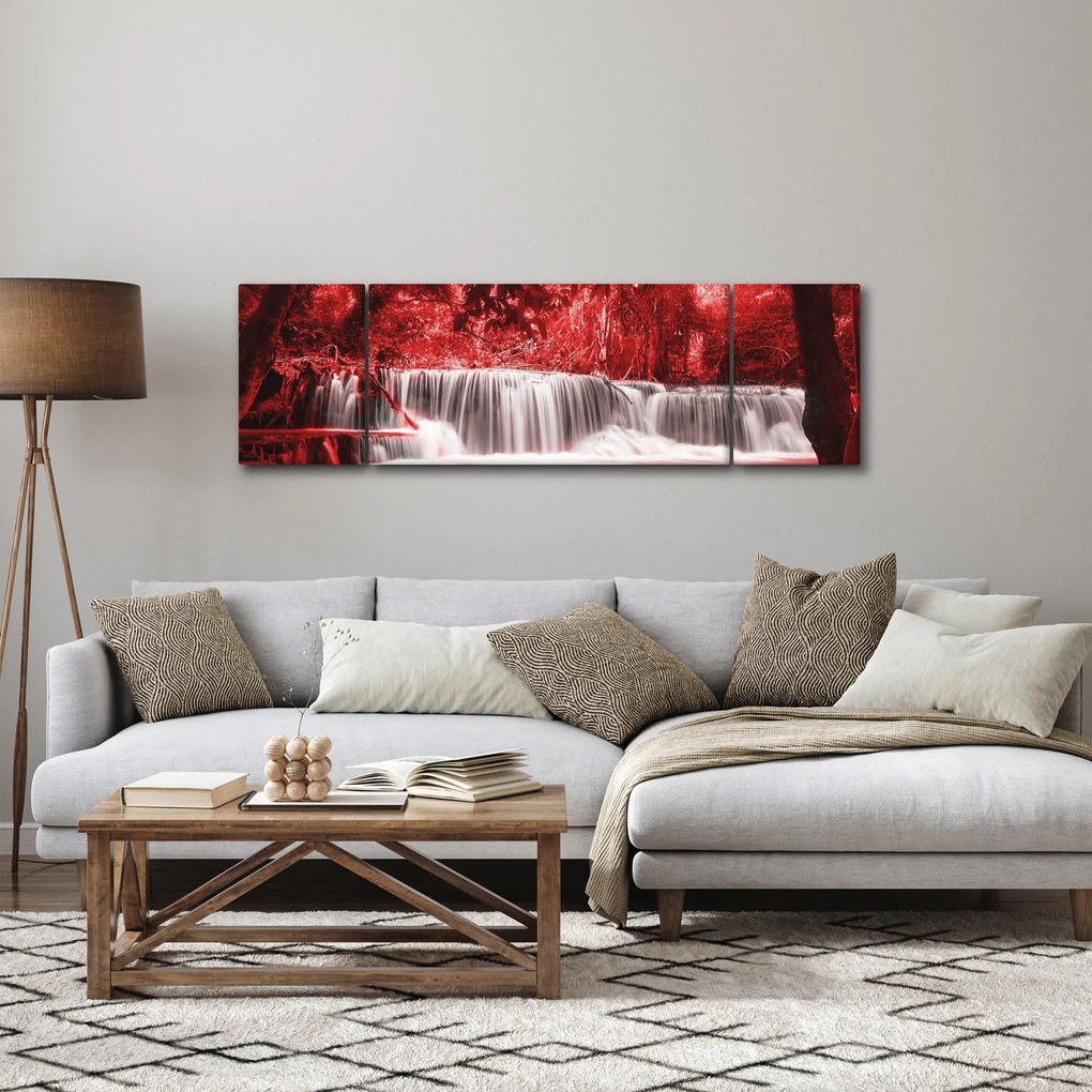 Obraz - Wodospad, czerwony (170x50 cm)