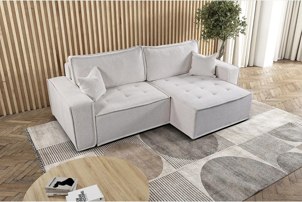 Narożnik z funkcją spania w kształcie L Bohoo, tkanina Raven, Jasnobeżowy, Prawy