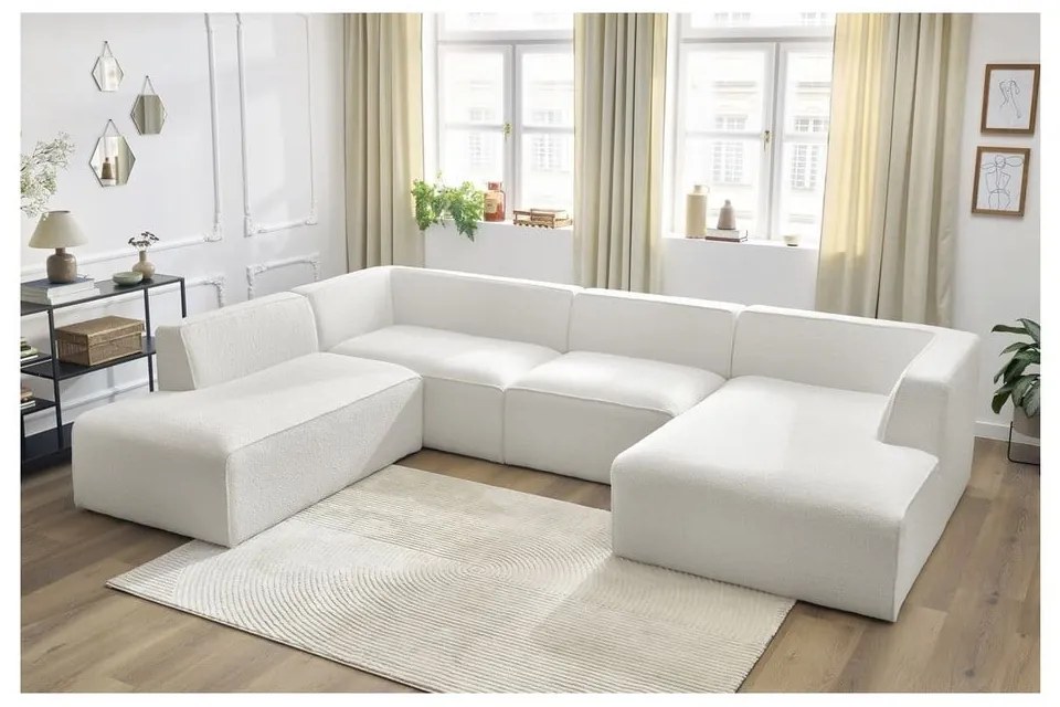 Biały narożnik modułowy z materiału bouclé (lewostronny/w kształcie litery U) Megeve – Bobochic Paris