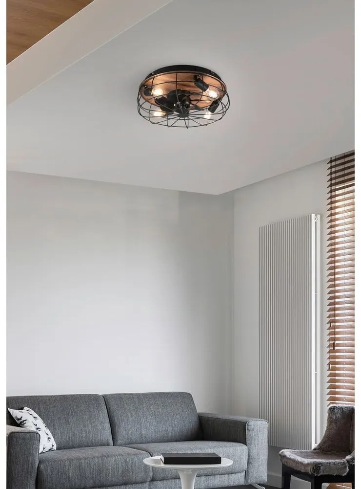 Lampa sufitowa ze zdalnym sterowaniem/z wentylatorem w kolorze matowej czerni/brązowa Trondheim – Reality