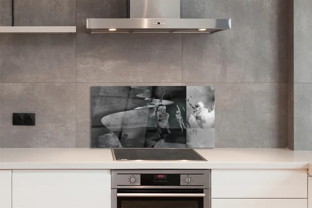 Panel szklany do Kuchni Czarno-Białe Niebo i Ludzie