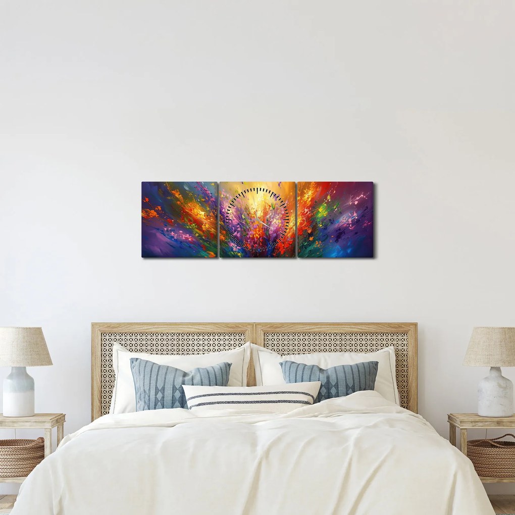 Obraz - Abstrakcja kwiatów (z zegarem) (90x30 cm)