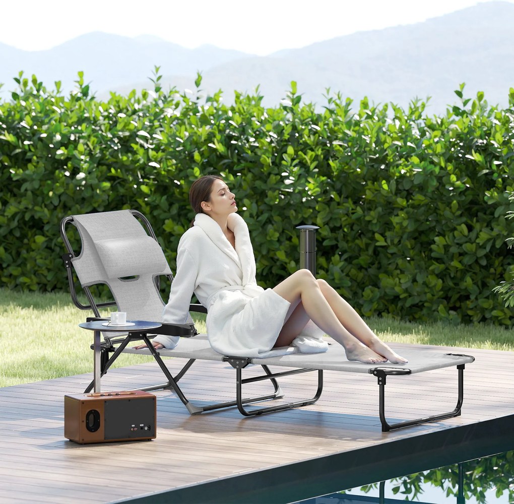 Outsunny Leżak słoneczny Ogrodowe Leżanki Relaksacyjne, składany, odporny na warunki atmosferyczne, 194 cm x 72 cm x 89 cm, Czarny + Ciemnoszary