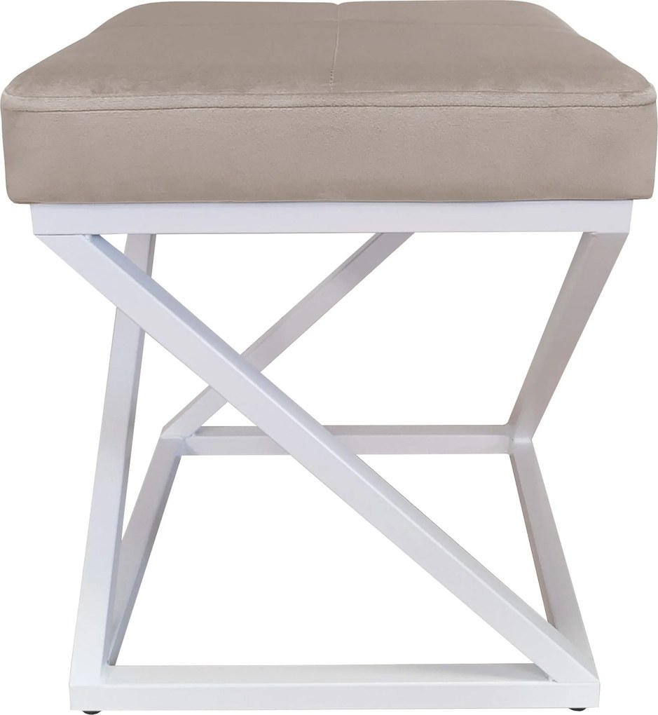 Pufa ZOA tkanina Welur loft ławka podnóżek metal : Kolor Stelaża - Biały, Kolor tkaniny - VELVET - MG09, Typ tkaniny - Velvet