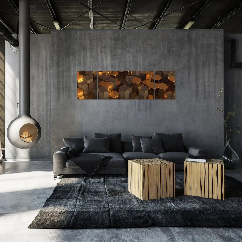 Obraz - Sześciokąty z brązu (170x50 cm)