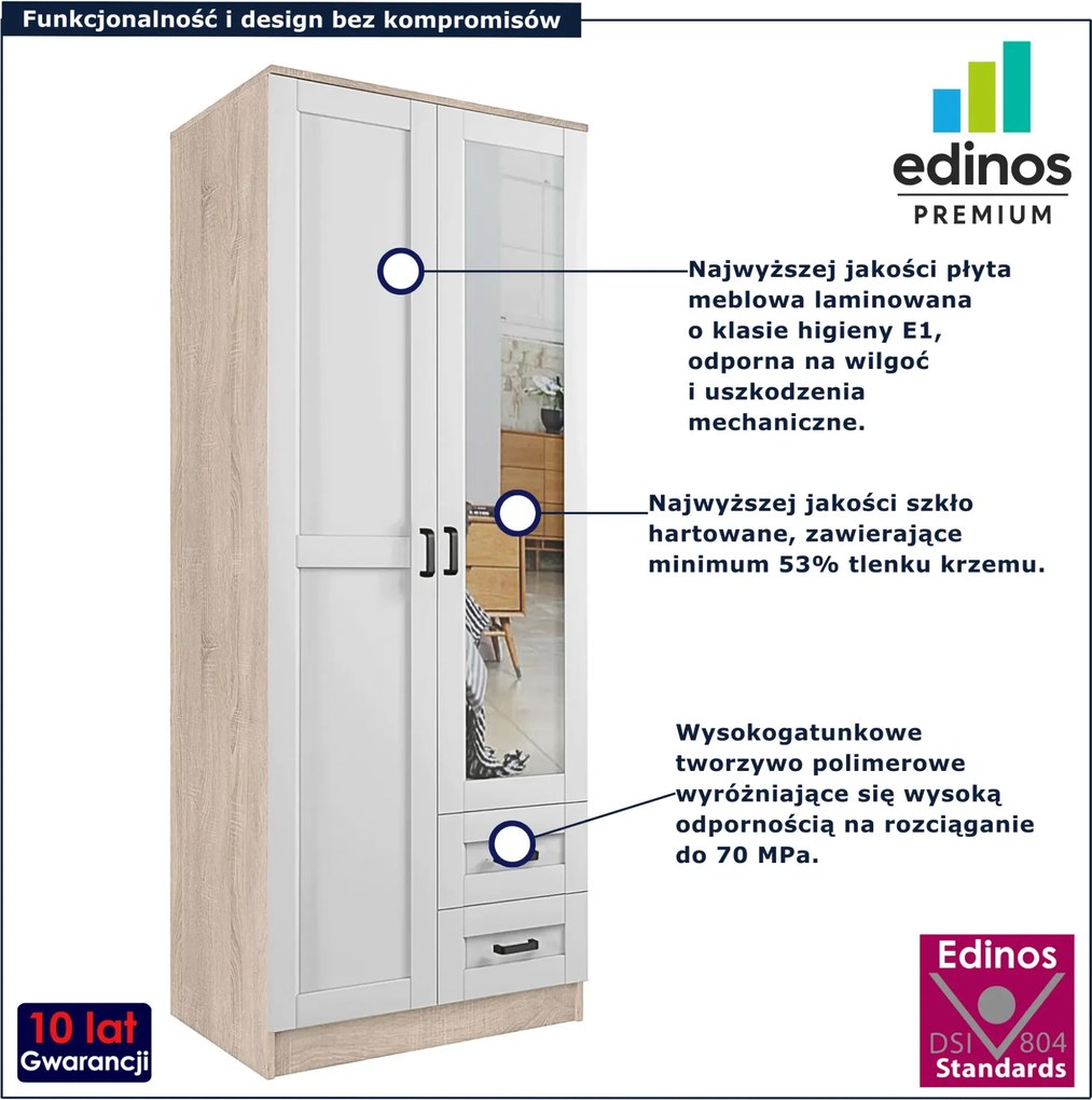 Minimalsityczna szafa uchylna z lustrem dąb sonoma + biały H6-W95