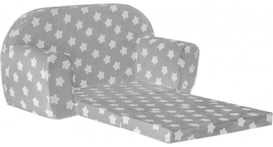 Mini sofka dla dzieci, piankowa 77x35cm rozkładana - szary w białe pierniki