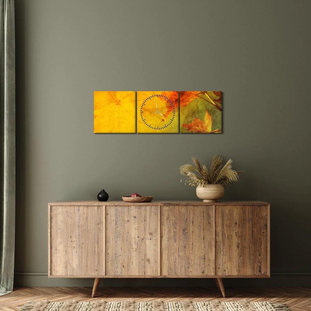 Obraz - Jesienne liście (z zegarem) (90x30 cm)