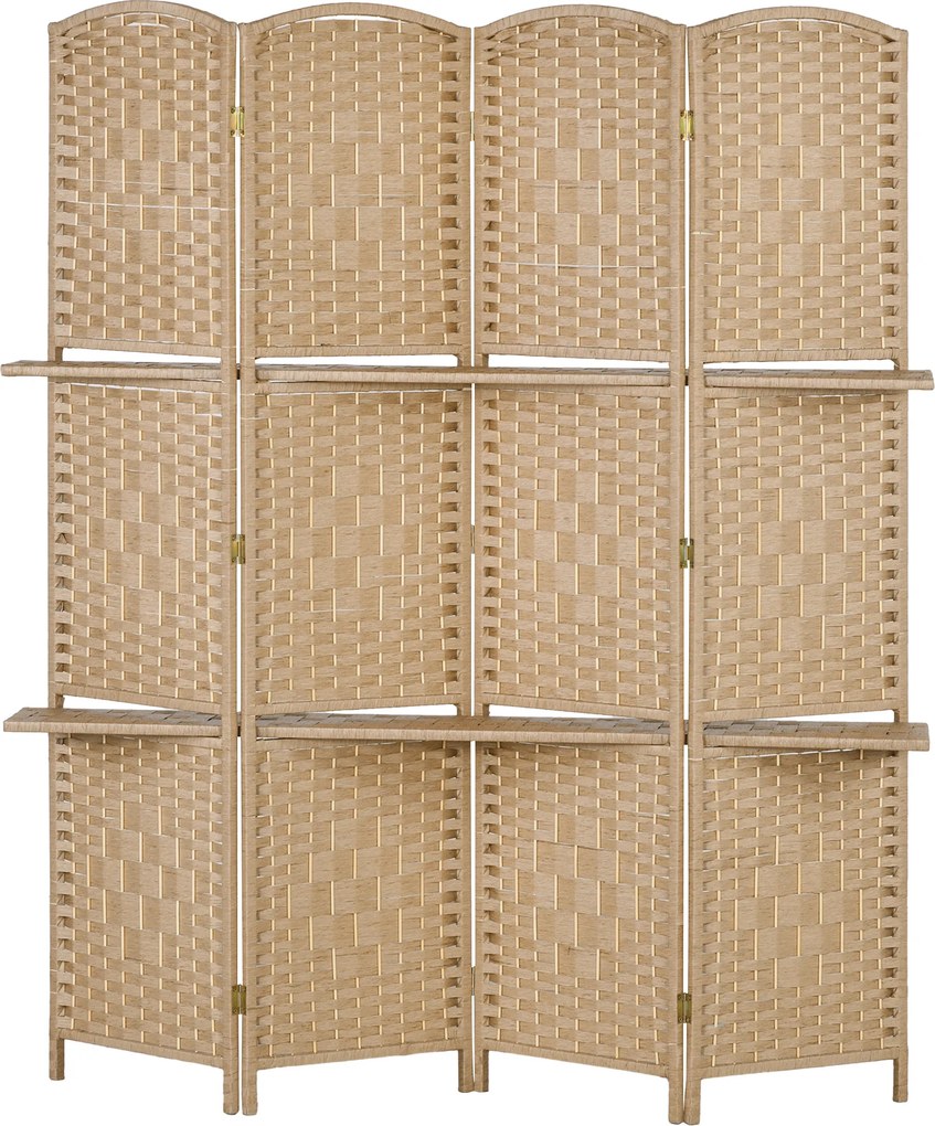 HOMCOM 4-częściowy parawan, 160 x 170 cm, składana przegroda z 2 półkami | Aosom PL