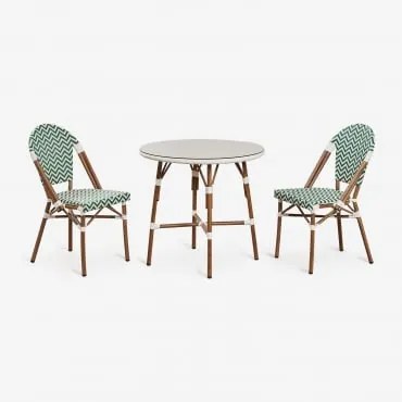 Zestaw Okrągły Stół Ø80 Cm I 2 Składane Krzesła Do Jadalni Z Aluminium Brielle Bistro Green - Gardenia Biel - Sklum