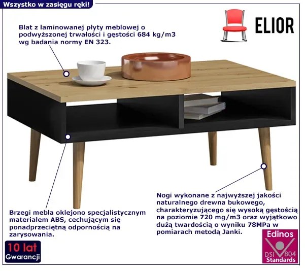 Ława z półkami do salonu dąb artisan + czarny - Olzo