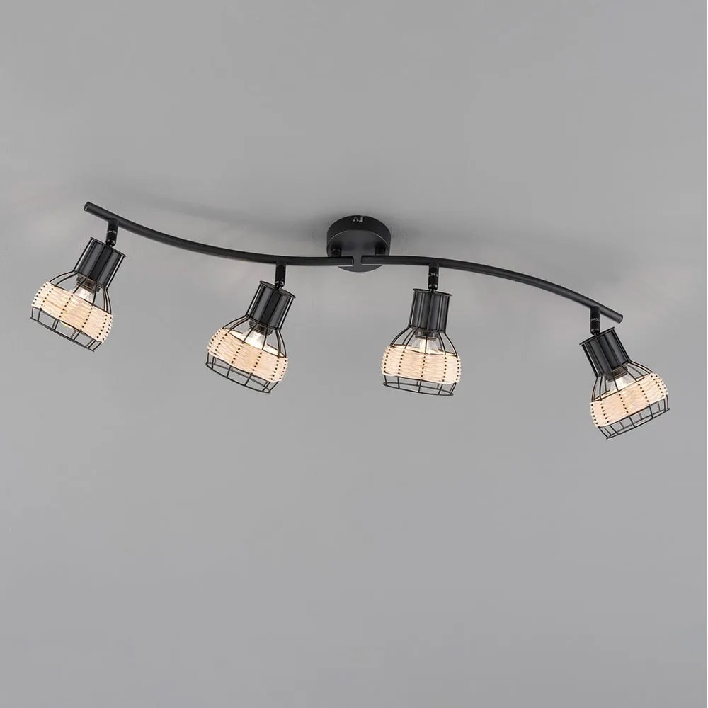 Czarna lampa sufitowa z metalowo-rattanowym kloszem 10,5x70 cm Straw – Fischer & Honsel