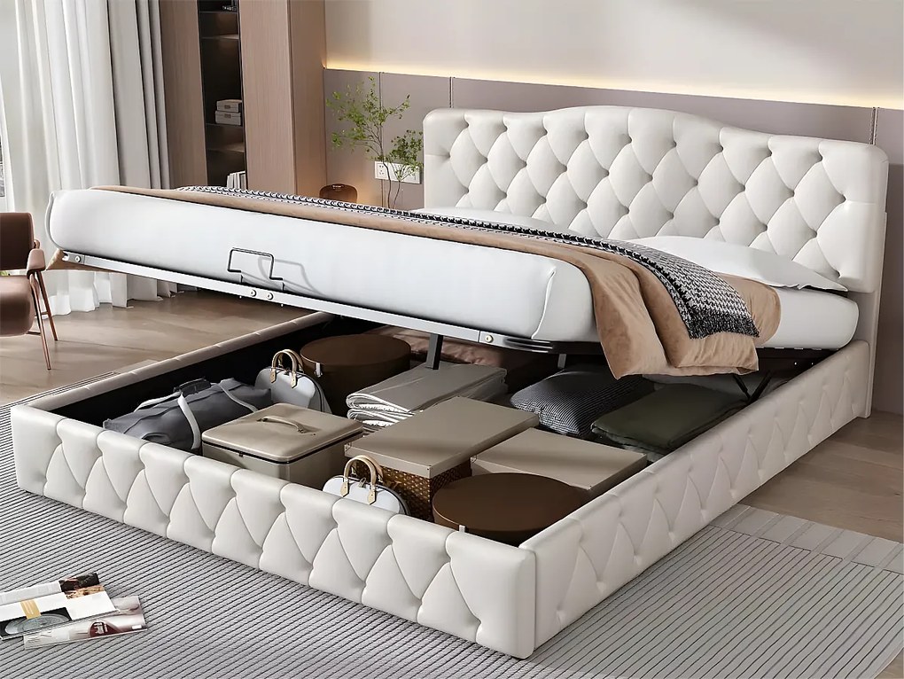 Łóżko 140x200cm z ekoskóry - z regulowanym wezgłowiem - Białe