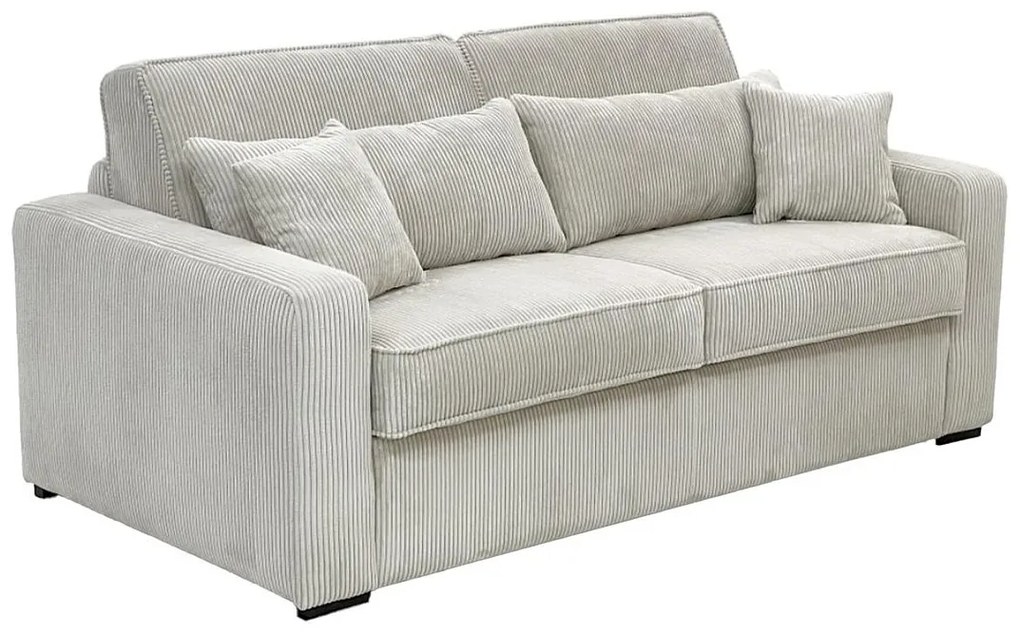 Kanapa 3-osobowa rozkładana typu express z kremowej tkaniny - Miejsce do spania 140 cm - Materac 16 cm - MONDOVI