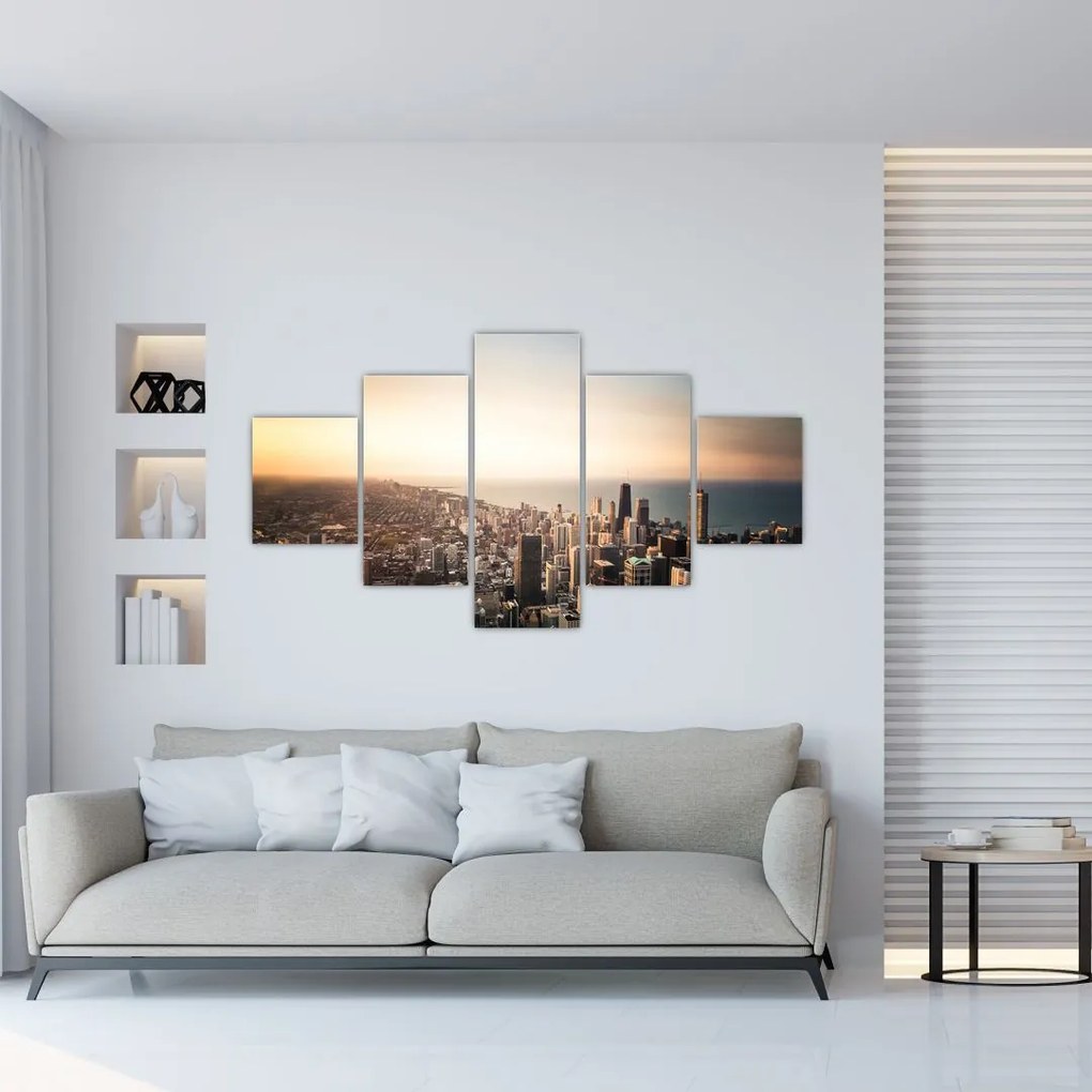 Obraz zachodu słońca nad miastem (125x70 cm)
