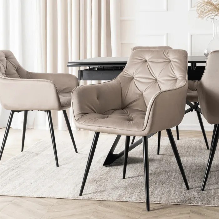 Krzesło Tapicerowane do Salonu MODESTO Beżowe Welurowe Nowoczesne Loft