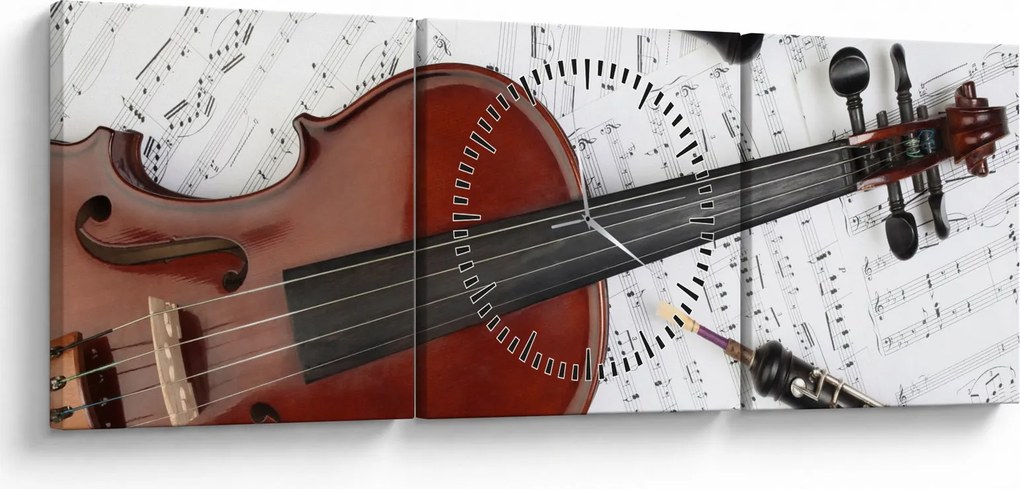 Obraz - Instrumenty muzyczne (z zegarem) (90x30 cm)