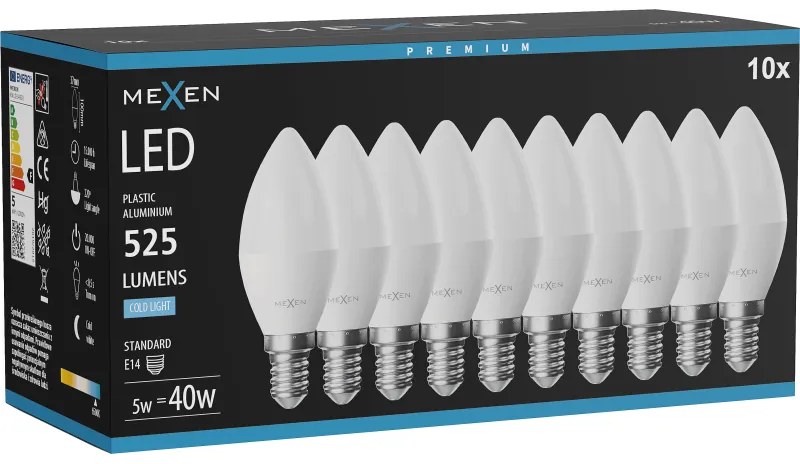 Mexen Nova 10x żarówka LED E14, C37, 5W, Zimna - 6500K, 525 lm - L102-E14-0565-01x10