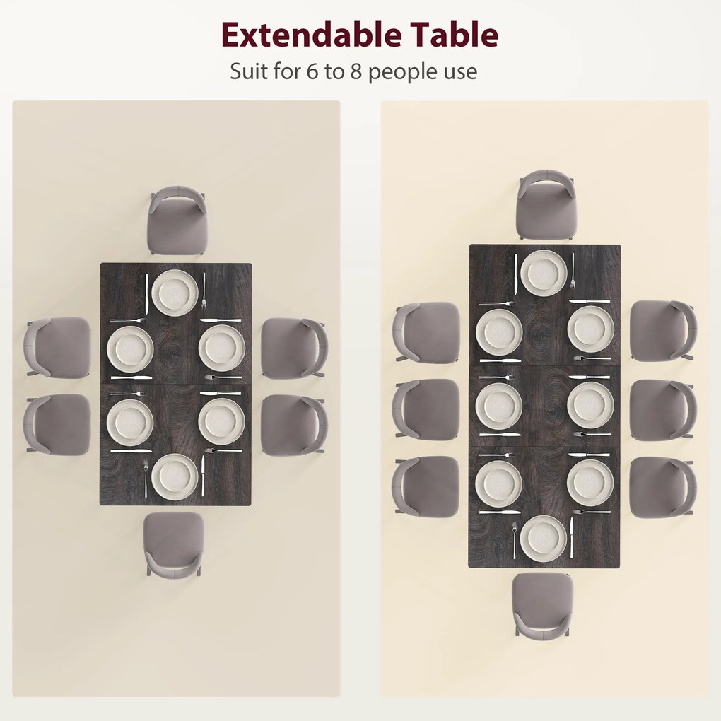 HOMCOM Rozkładany stół jadalny, rozsuwany stół dla 6-8 osób, stół kuchenny z solidnymi stalowymi nogami