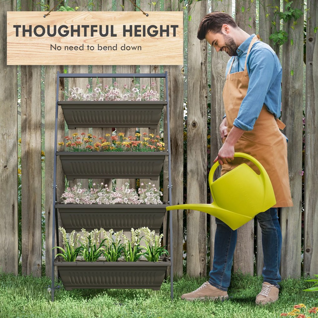 Outsunny Stojak na rośliny, Stojak na kwiaty z 4 poziomami, Regał na rośliny z otworami, Schody roślinne, Stal, Brązowy, 76 x 79 x 162 cm