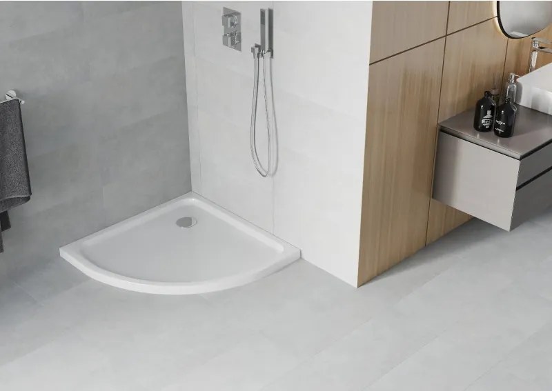 Mexen Flat brodzik półokrągły slim 90 x 90 cm, biały, syfon chrom - 41109090