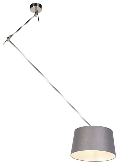 Lampa wisząca regulowana stal klosz lniany ciemnoszary 35cm - Blitz I Nowoczesny Oswietlenie wewnetrzne