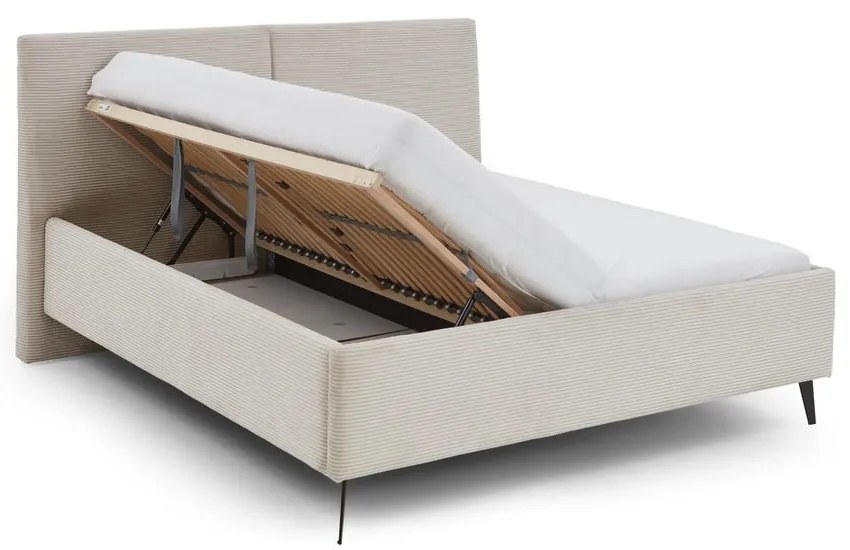 Beżowe tapicerowane łóżko dwuosobowe ze schowkiem ze stelażem 180x200 cm Lando – Meise Möbel
