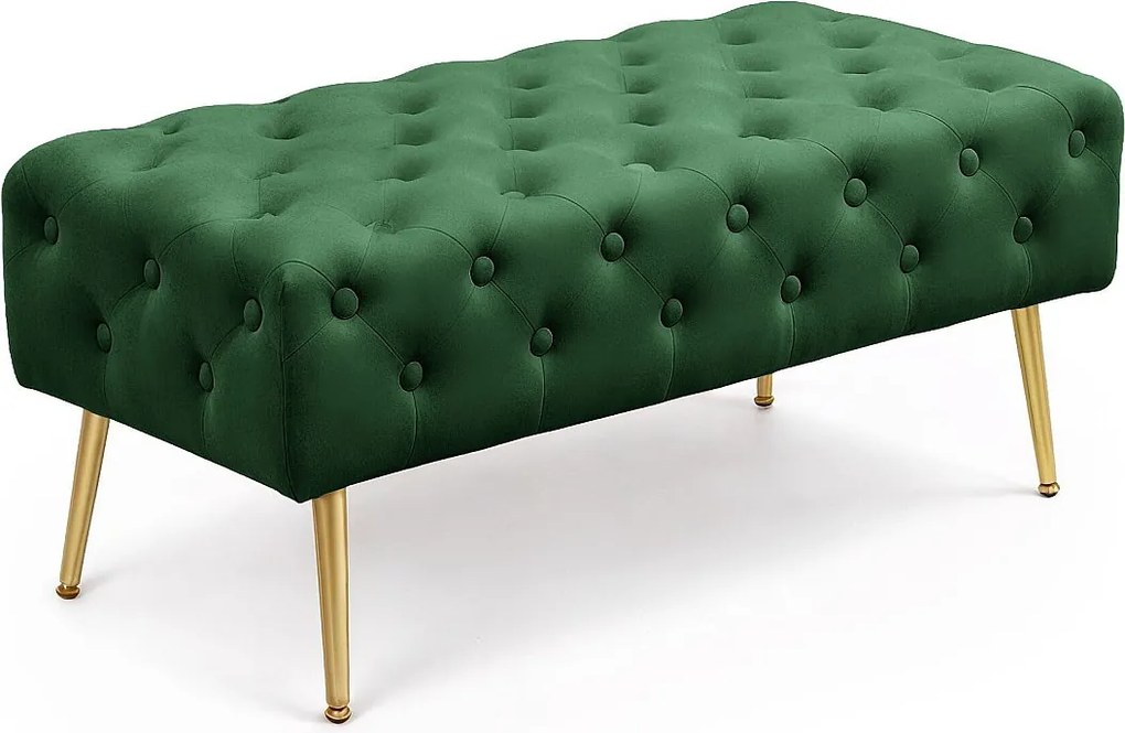 Ławka tapicerowana welurowa pikowana 100 cm MONACO Butelkowa Zieleń