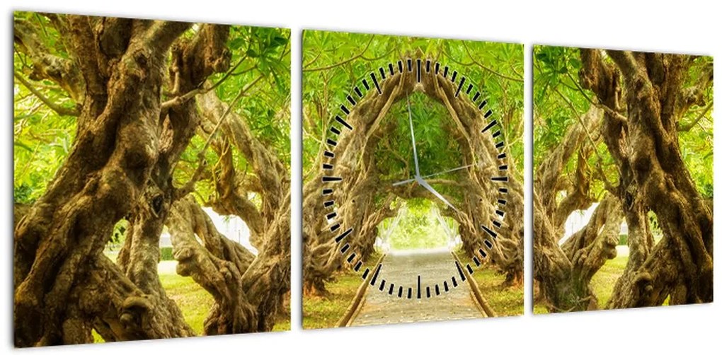 Obraz - Żywy tunel plumerii (z zegarem) (90x30 cm)
