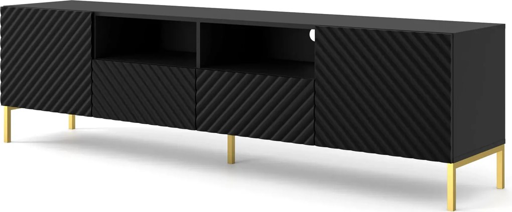 Szafka pod TV w stylu glamour czarny mat + złote nóżki T4-C00