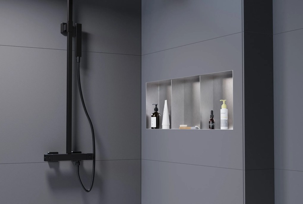 Półka wnękowa ścienna ze stali nierdzewnej NT309010XBezramkowy ze schowkiem - 30 x 90 x 10 cm