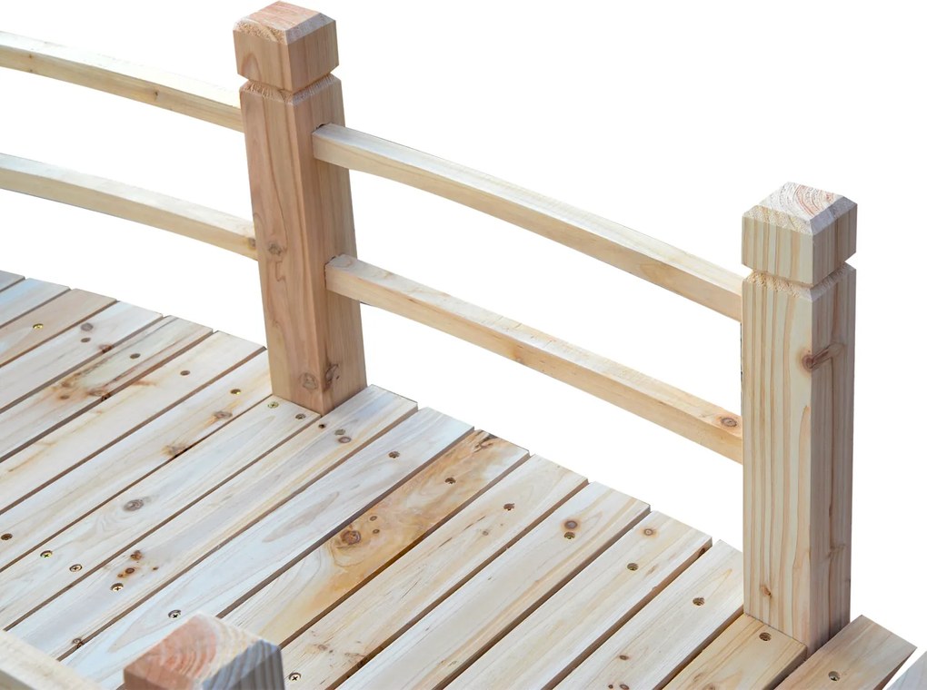 Outsunny Drewniany Most Ogrodowy z Balustradą Naturalny Lite Drewno Maks 180kg Dekoracyjny Mostek 152.5x67x48cm | Aosom PL