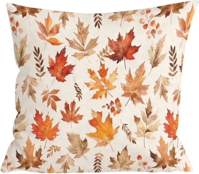Flanelowa poszewka na poduszkę LEAVES & PUMPKINS 45x45 cm, kolorowa