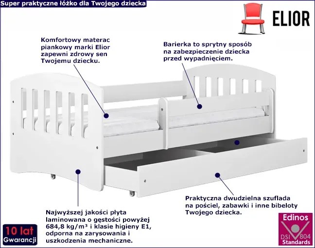 Łóżko dziecięce z materacem Pinokio 2X 80x140 - białe