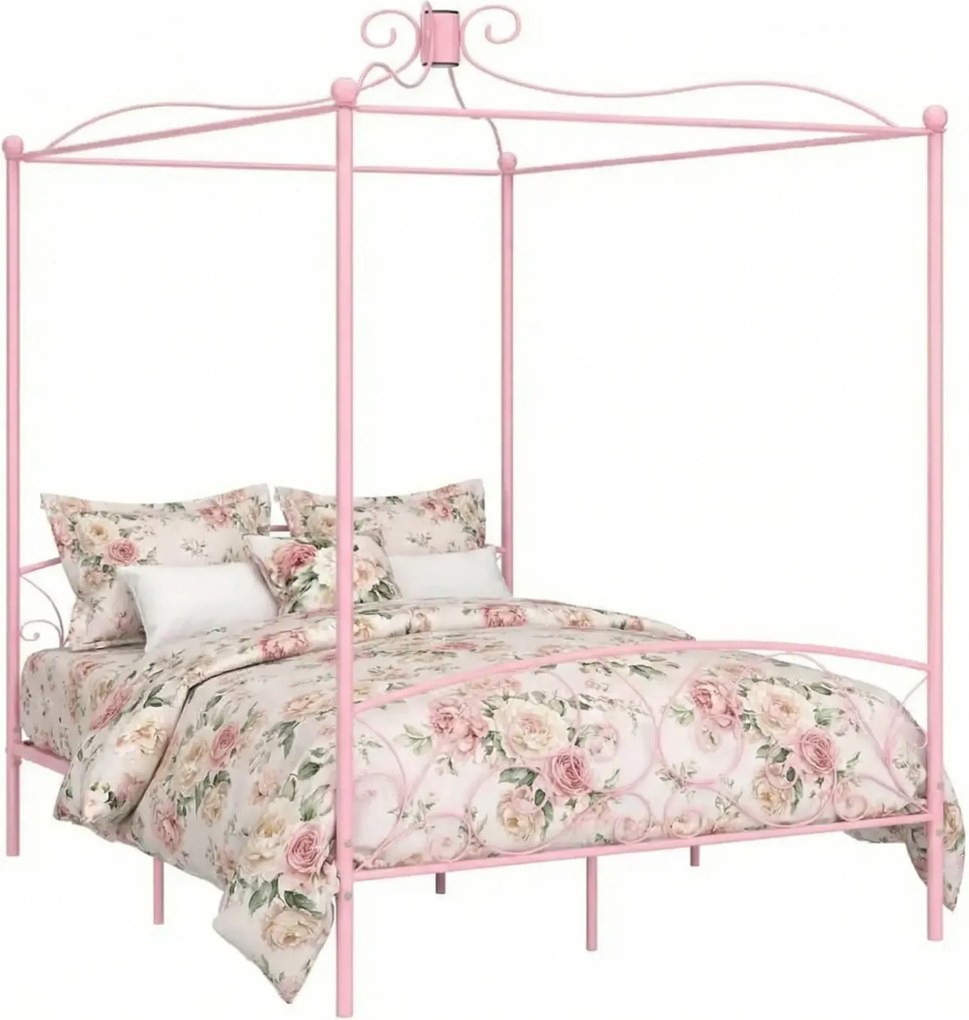 Różowe podwójne łóżko rustykalne 180x200 cm Z9-L68