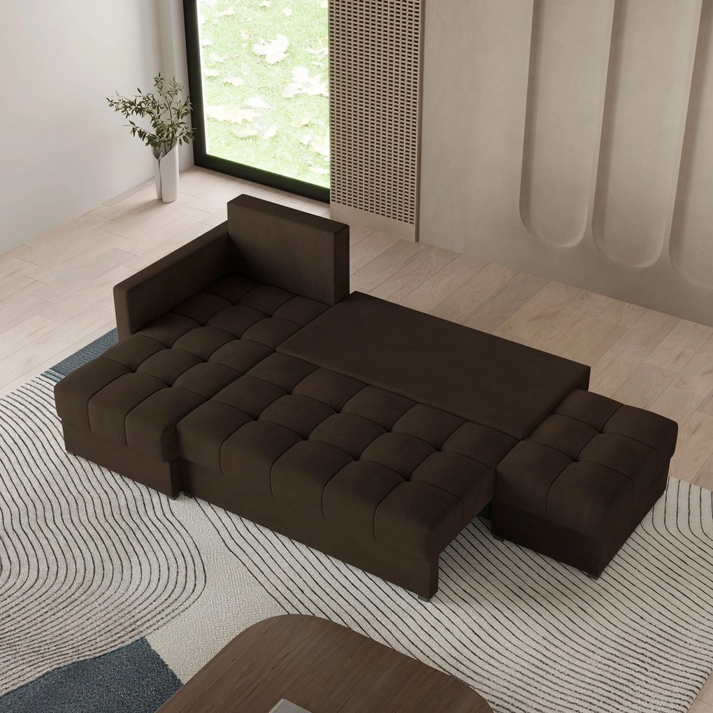 Masseno Narożnik LUMARI z funkcją spania i pojemnikiem na pościel Narozniki L, Rozkładana sofa - Brązowy, KRONOS 06
