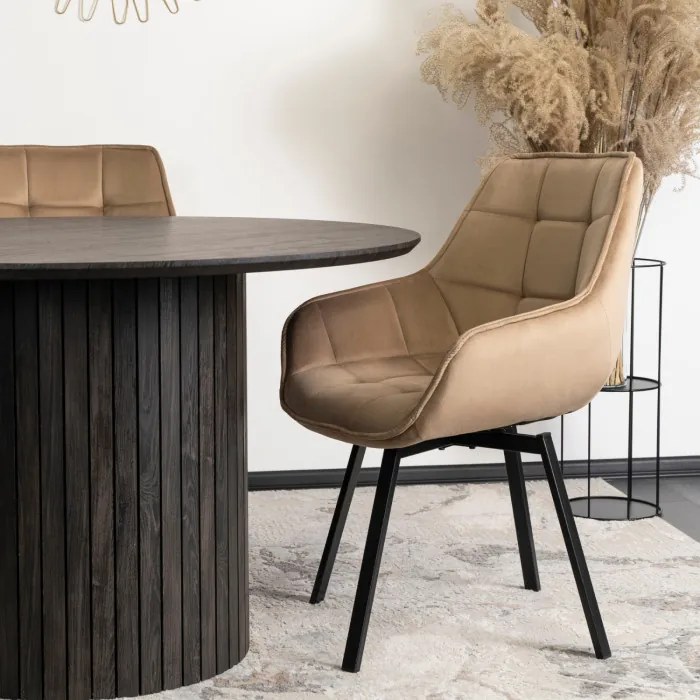 Krzesło Tapicerowane Obrotowe do Salonu LUNA Beżowe Welurowe Nowoczesne Loft
