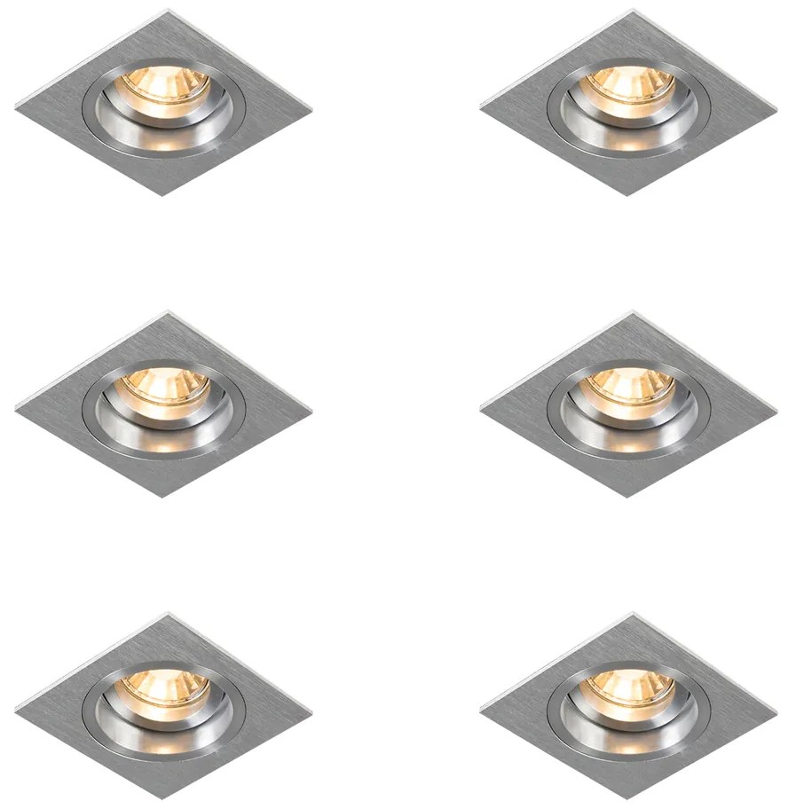 Zestaw 6 kwadratowych reflektorów wpuszczanych, regulowanych, aluminiowych - Chuck