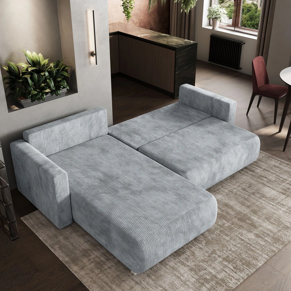 Masseno Narożnik TURIN z funkcją spania i pojemnikiem na pościel Narozniki L, Rozkładana sofa - Jasnoszary, POSO 55