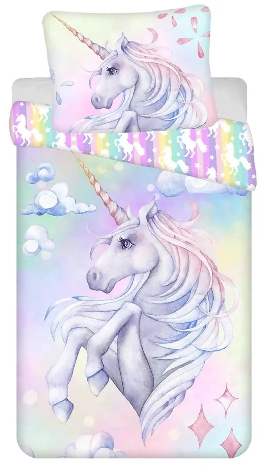 Bawełniana pościel dziecięca jednoosobowa 140x200 cm Unicorn "Pastel Rainbow" – Jerry Fabrics