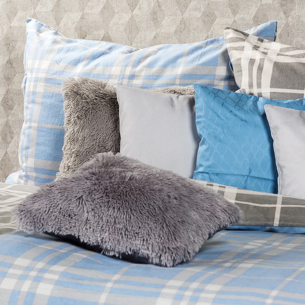 4Home Pościel flanelowa Niebieska kratka, 160 x 200 cm, 70 x 80 cm