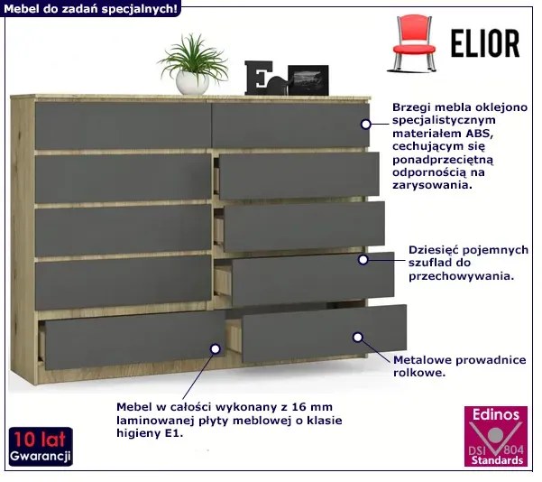 Nowoczesna komoda do salonu dąb artisan + grafit E6-B63