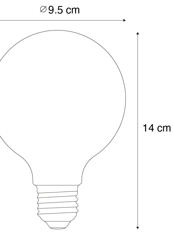 Set van 5 E27 dimbare LED lampen spiraal filament G95 goud 4W 270 lm 2100K