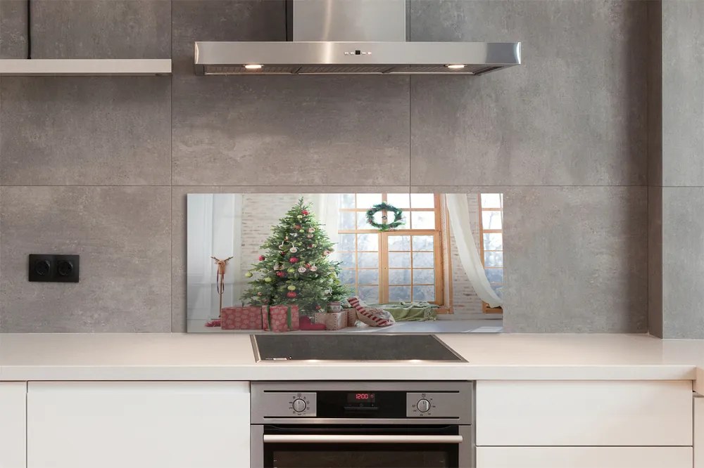 Szklany Panel Świąteczne Choinki i Podarki