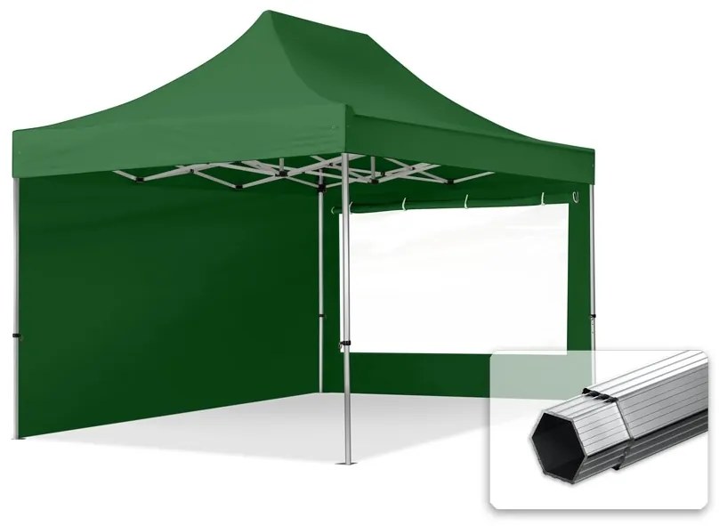TOOLPORT 3x4,5 m Namiot Ekspresowy PROFESSIONAL Alu 40mm, ze ścianami bocznymi, okna panoramiczne, ciemnozielony - (600211)