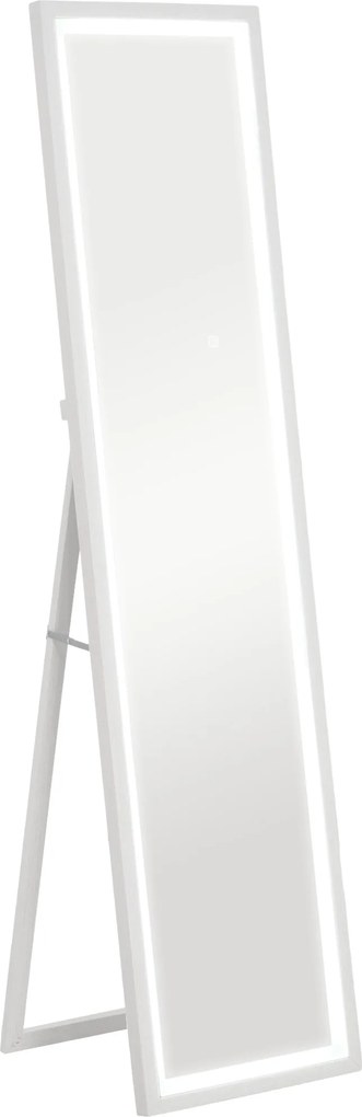 HOMCOM Lustro Całościowe 40x160 cm z Oświetleniem LED, Sterowanie Dotykowe, Regulacja, 3 Kolory, Biały