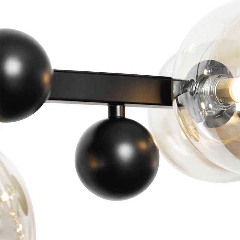 Lampa wisząca w stylu art deco czarna z bursztynowym szkłem 8-świateł - David