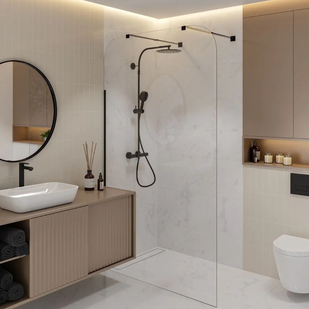 Ścianka prysznicowa przezroczysta 8 mm WALK IN MOLIS CLEAR SQUARE MASSI | rożne rozmiary : Kolor profili kabiny - złoty, Szerokość ścianki - 120 cm, Typ montażu - WALK in FIX (Do ściany)