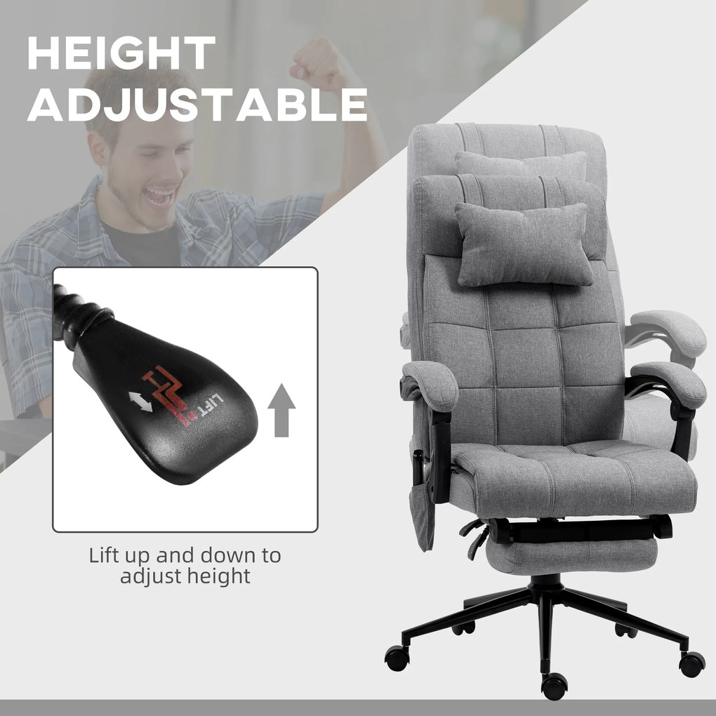Vinsetto Ergonomiczny fotel biurowy z funkcją masażu regulowany Regulowane siedzisko Regulowany podnóżek Szary | Aosom PL